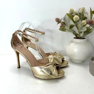 Kate Spade Bridal Bow Leather Heeled Pumps Pale Gold K1004 Women's 10B